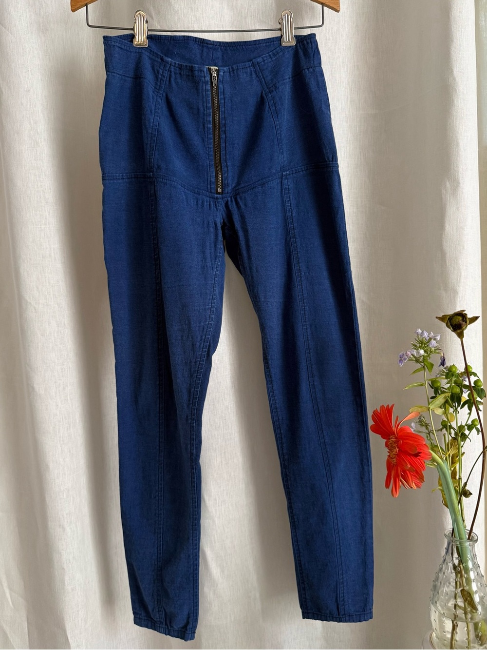Prairie Underground Girdle Crop Pants S Blue Denim Cotton Zip Front Utility USA